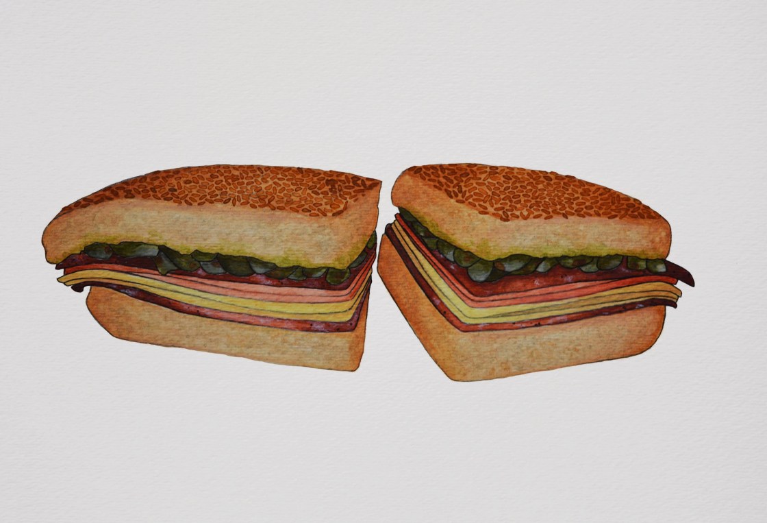 Central Grocery Muffaletta Watercolor Illustration