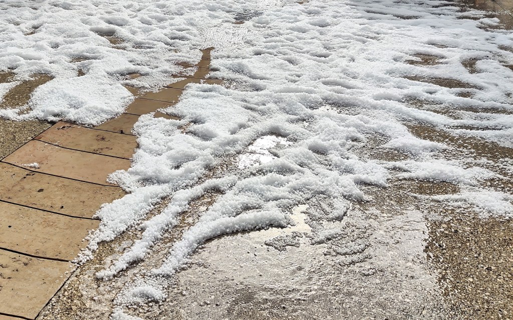 Pools of hail from a recent storm in Dijon, France